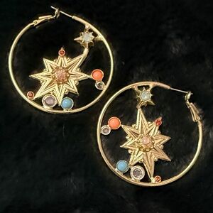 Sorrelli Gold Starburst Hoop Earrings with Colorful Gems